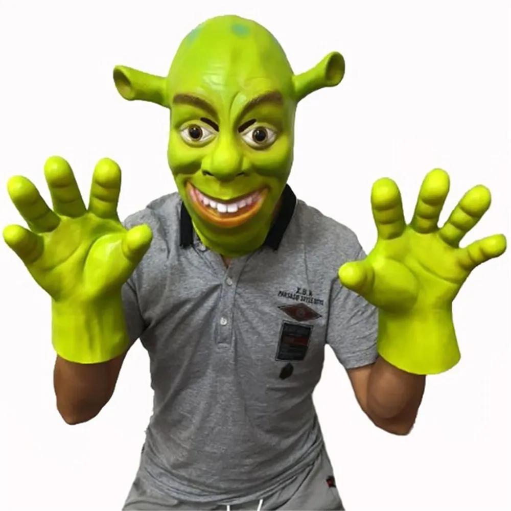 Masques de fête Adulte Drôle Vert Shrek Masque Gants Griffes Film Anime Cosplay Partie Mascarade Prop Déguisement Halloween Masque Visage Complet 230718