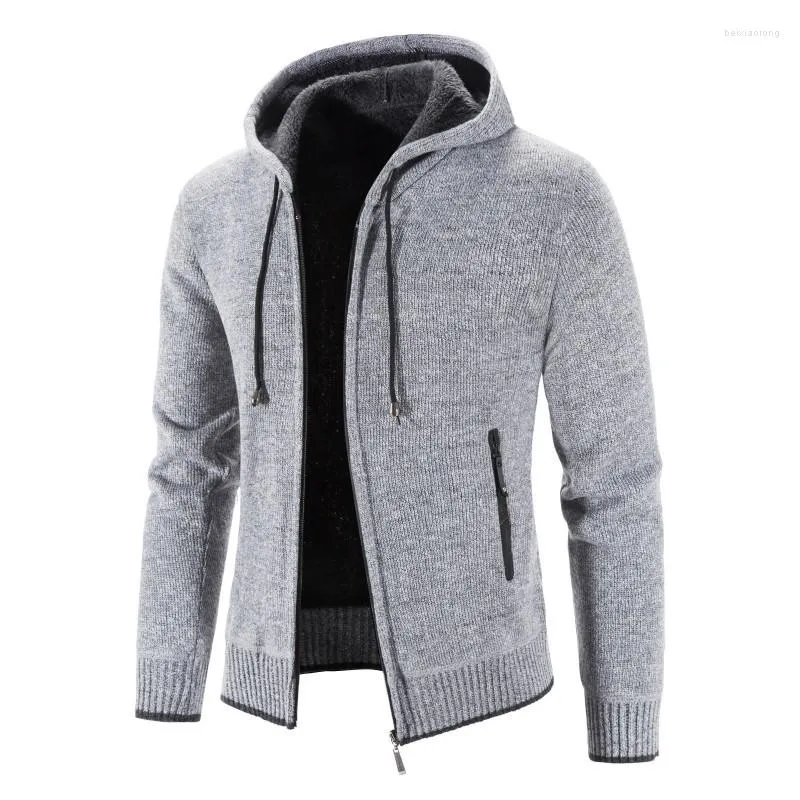 Pulls pour hommes Pull à capuche pour hommes Couleur unie Plus Polaire Slim Cardigan Veste Casual Harajuku Style Hommes Tricots Mode Sweat M-3XL