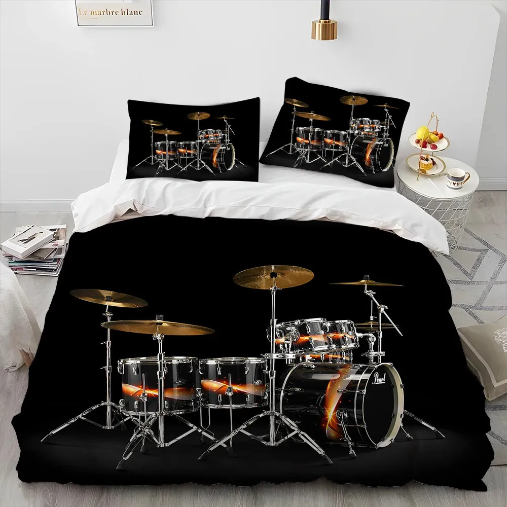 Bedding sets Drum Kit Music Instruments Guitar Comforter Bedding Set Duvet Cover Bed Set Quilt Cover Pillowcase King Queen Size Bedding Set 230718