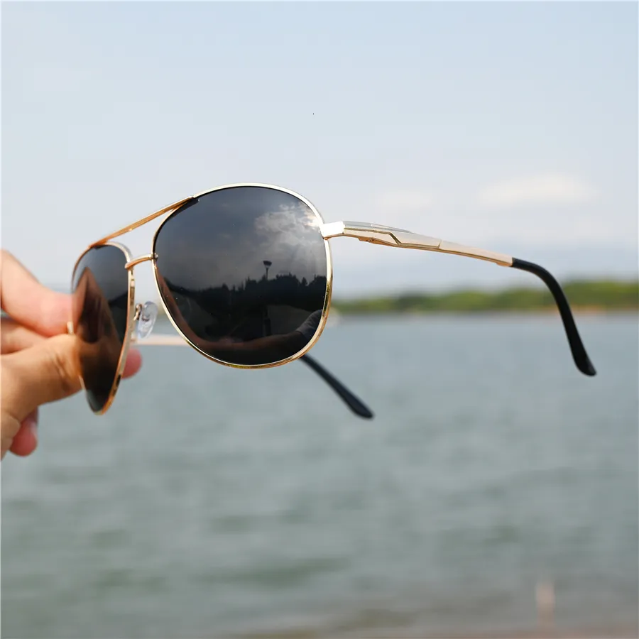 Oversized Polarized Sunglasses for Men Gold Black Frame TAC Lenses UV400 Protection Driving Wide Head Fat Face 2024