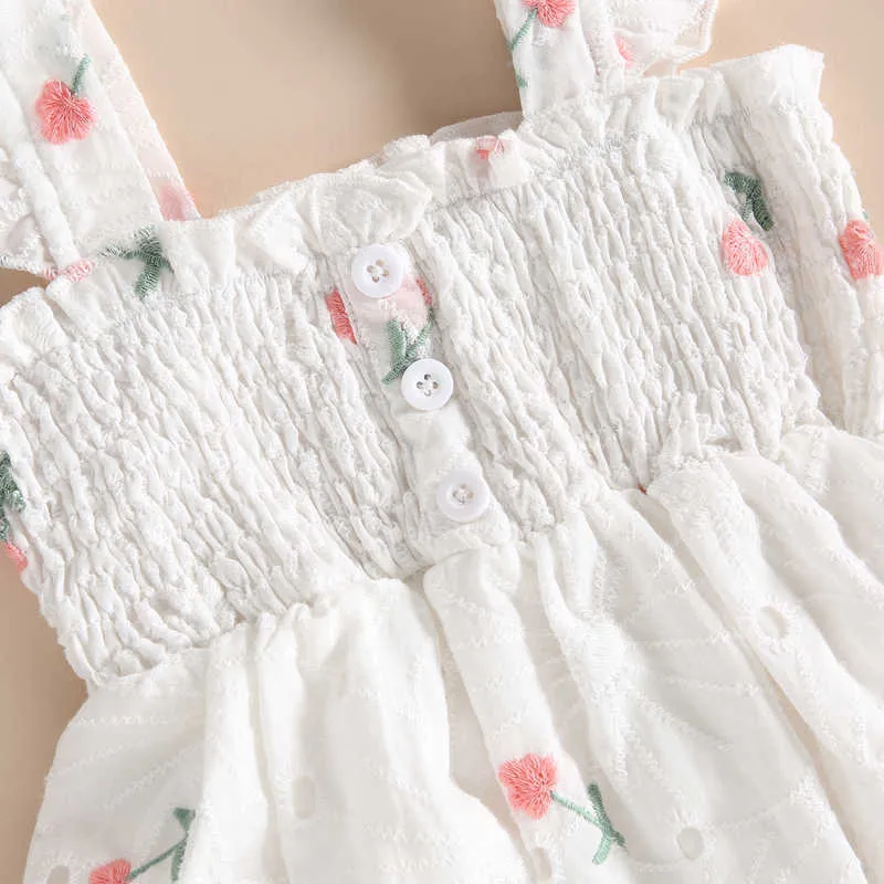 Robes de fille Bébé Filles Casual Robe Blanc Fleur Imprimer Fille Sans Manches Sangle Summer Party Princesse Robe Enfants Vêtements Robes