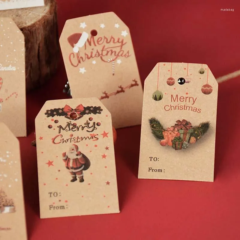 Decorazioni natalizie 100pcs Merry Kraft Paper Gift Wrapping Label Card Artigianato fai-da-te Hang Tag Ornamento appeso Decorazione per feste