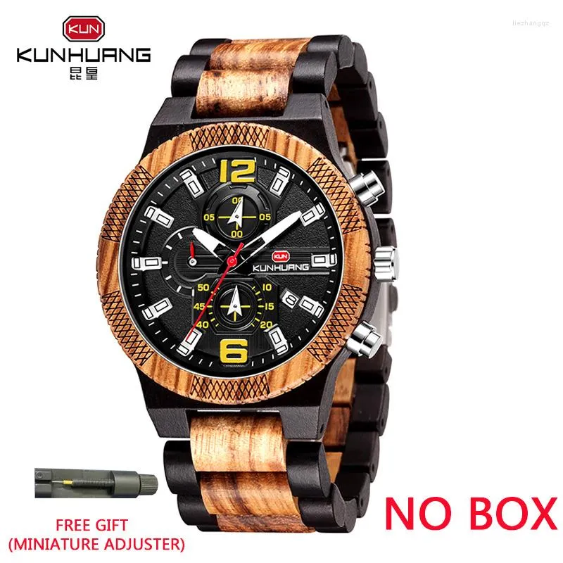 손목 시계 Kunhuang 목재 남성 시계 고급 유명한 최고의 브랜드 남성 패션 다기능 쿼츠 릴로지오 마스쿨 리노