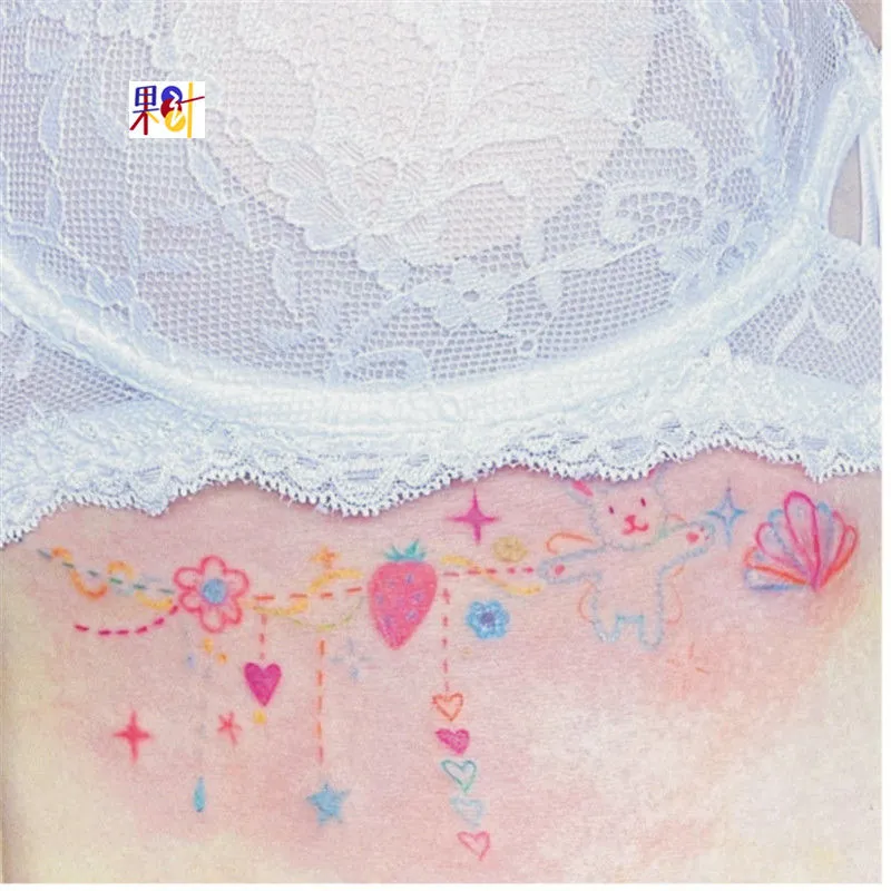 Colorful Chain Fake Tattoo Temporary Waterproof Tattoo for Women Cartoon Tassels Arm Ring Art Tatoo Festival Cute Tatto Stickers