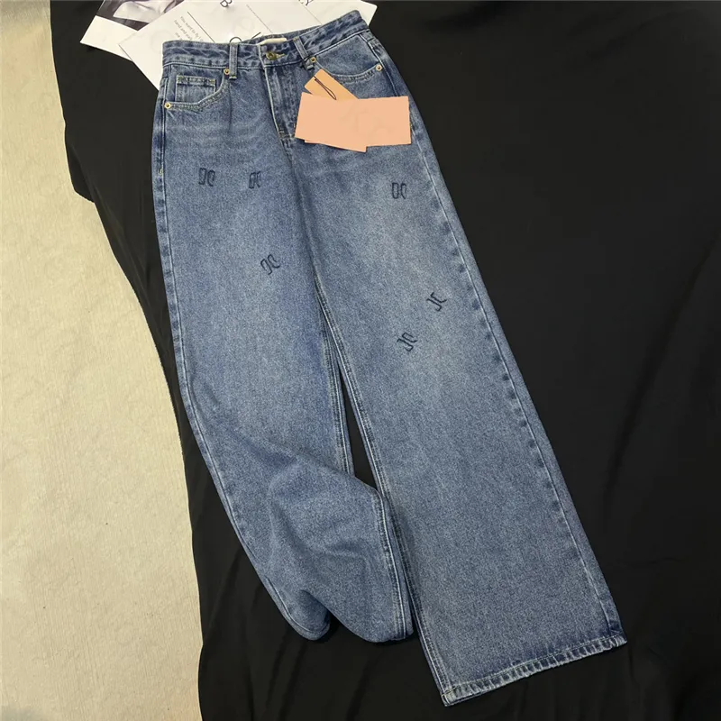 23SS FW Projektantki dżinsów Pants z literą haftową dziewczyny bawełniane vintage High End Milan Runway Marka swobodna solidna jeansowa dżinsowa spoda dropi