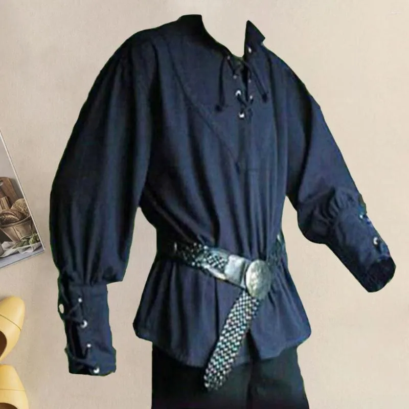 Мужские платья рубашки Оптовые средневековые эпохи Возрождения с длинным рукавом рубашки с повязкой топы на Хэллоуин