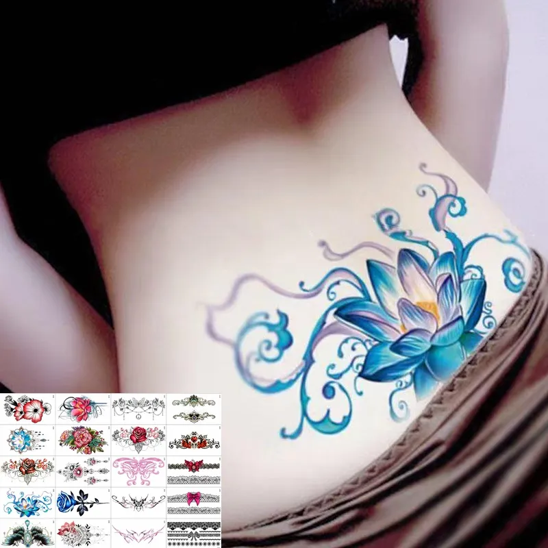 20pc Sexy Waist Lace Totem Waterproof Tattoo Sticker Temporary Cover Scar Lasting Watercolor Art Fake Tattoo Women Faux Tatouage