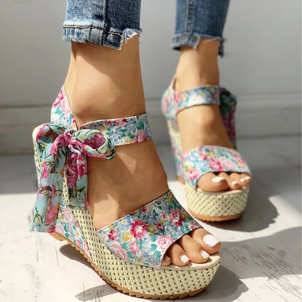 Sandals Sandals Women Woman Flats Women's Ladies Platform Wedges Heel Sandals Floral Flower Lace-up Shoes Footwear Chaussure Femme 230718