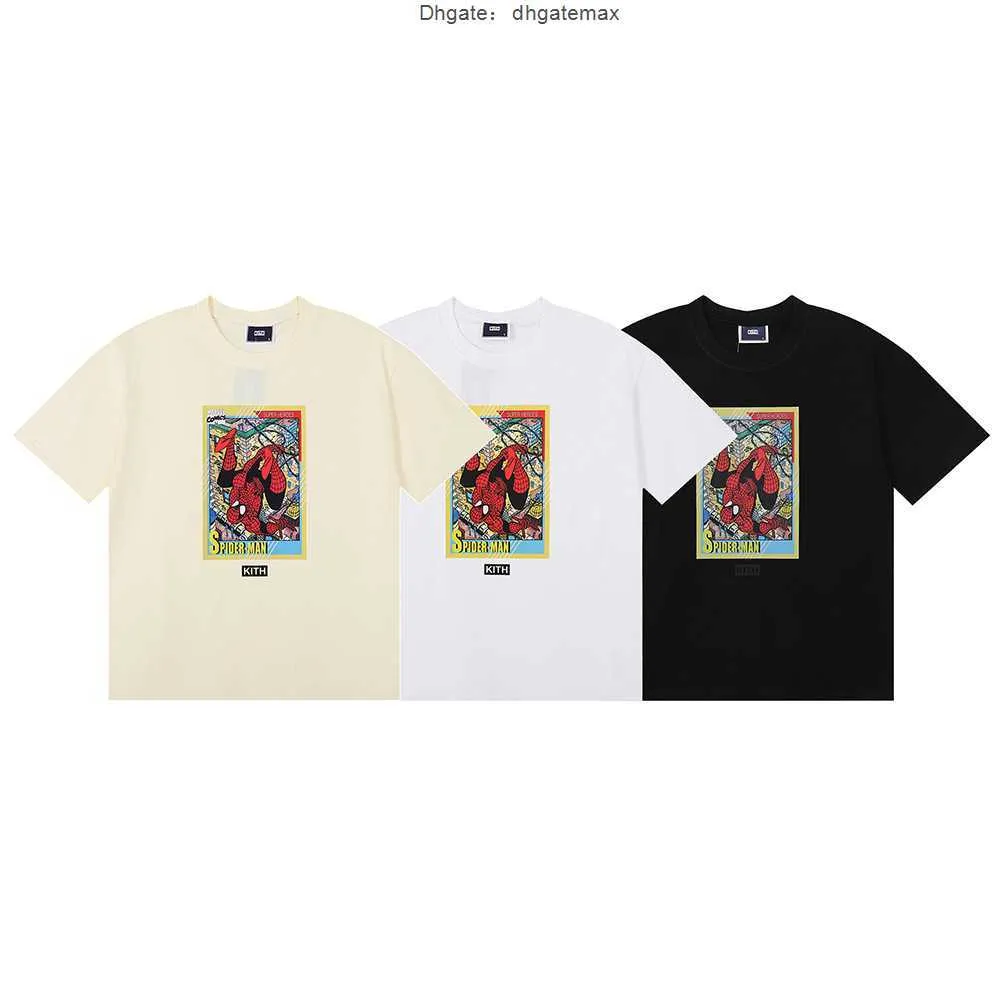 Camisetas masculinas da moda novas KITH Limited Comic Spider Print manga curta masculina e feminina Casual Casal T-shirt Primavera/Verão 23