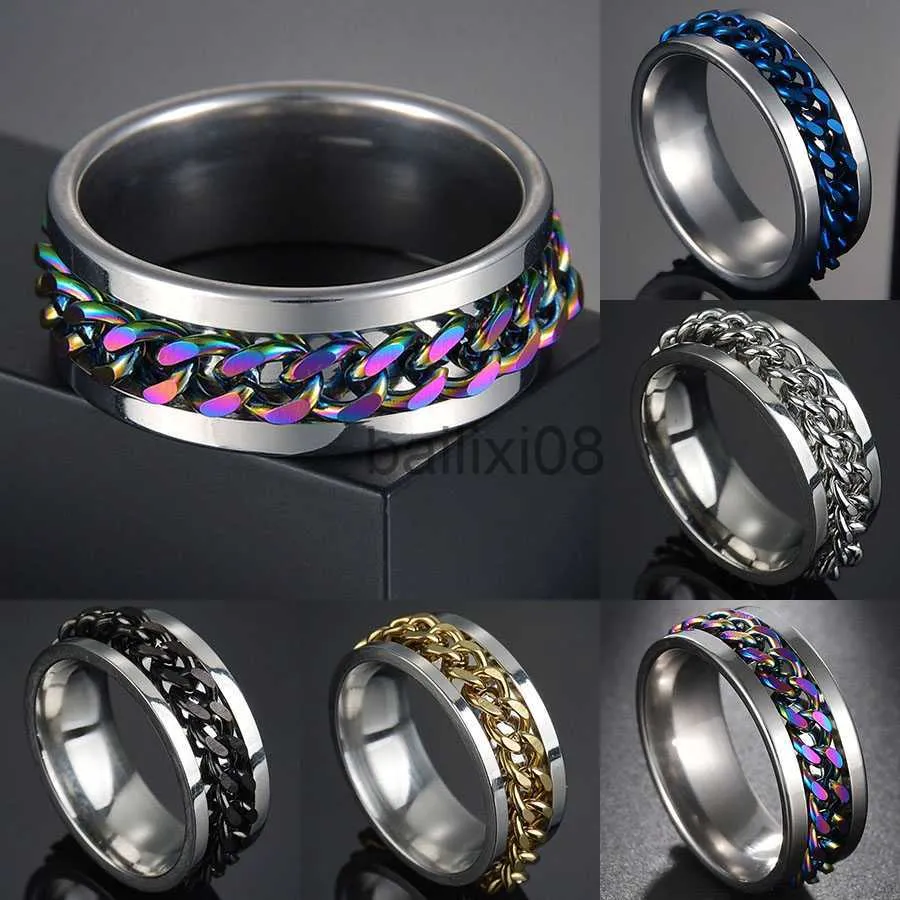 Band Ringen 5 Kleuren Cool Rvs Draaibare Mannen Ring Hoge Kwaliteit Spinner Ketting Punk Vrouwen Sieraden Party Gift groothandel J230719