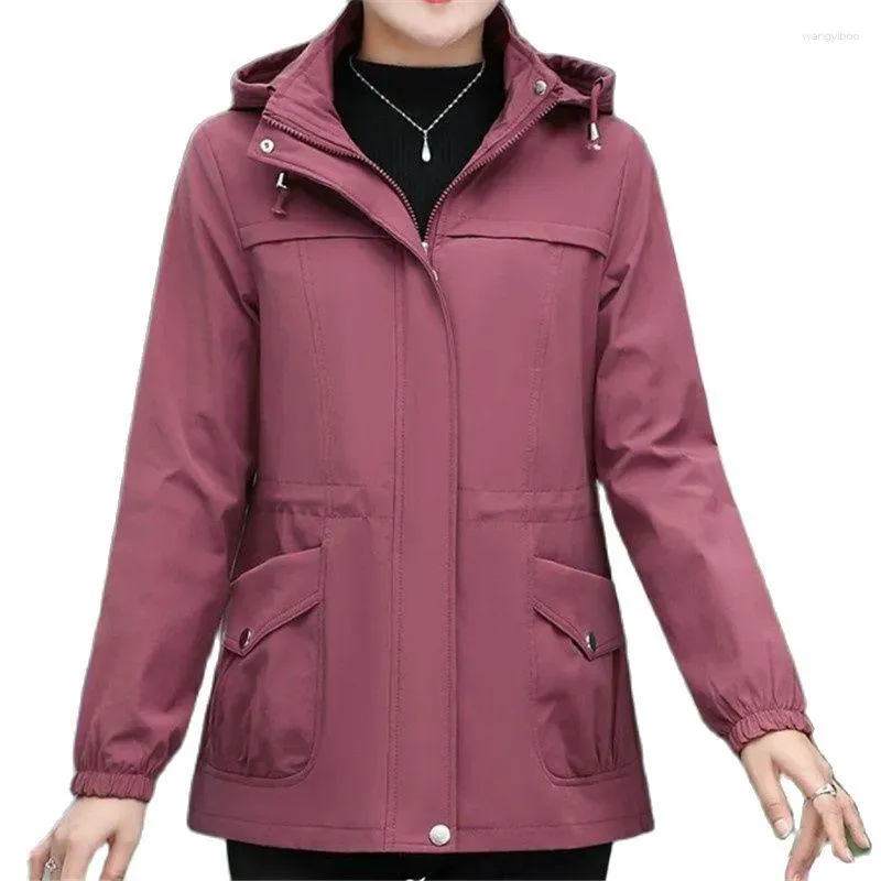 Women's Trench Coats Spring Autumn Windbreakers Jacket Women 2023 Loose Hooded Coat Pure Colour Outerwear Concealed Zipper Female