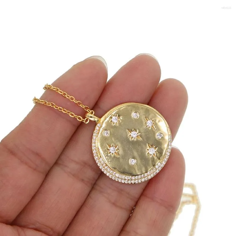 Подвесные ожерелья Звездные ожерелье Синь для женщин Moon Cz Cround Coin Charm Dainty Simple Classic Fashion Dewelry