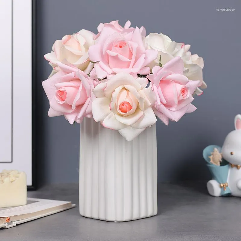 Dekorativa blommor 5st Latex Real Touch Curl Rose Moisturizing Artificial Flower Bouquet Home Decor Stage Setting Wedding Display Wreath