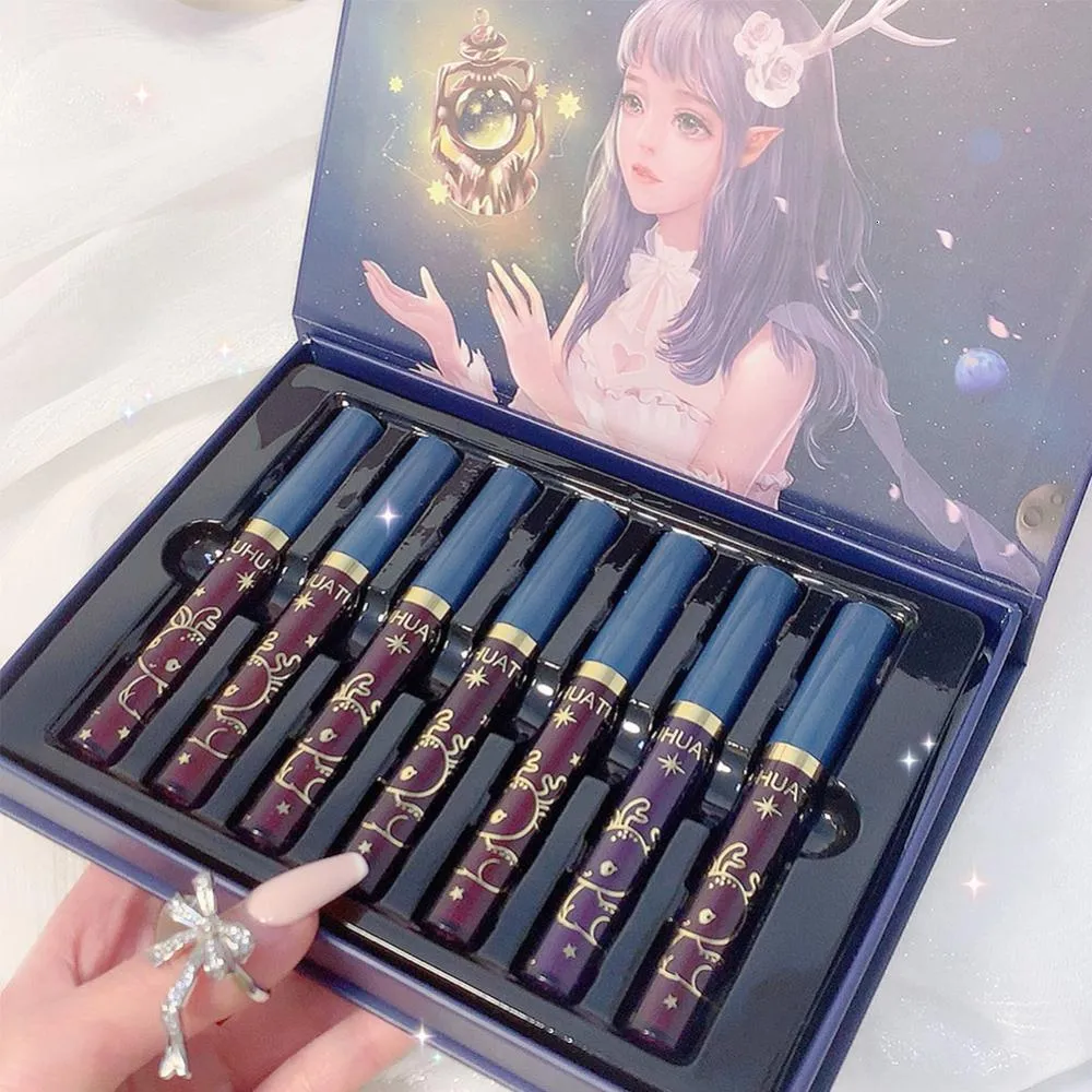 Läppstift 7 stycken/set läppfärg fuktgivande medel läpp fyllig läppstift reducera läpplinje flytande läppstift sexig läppstift ton koreansk kosmetika 230718