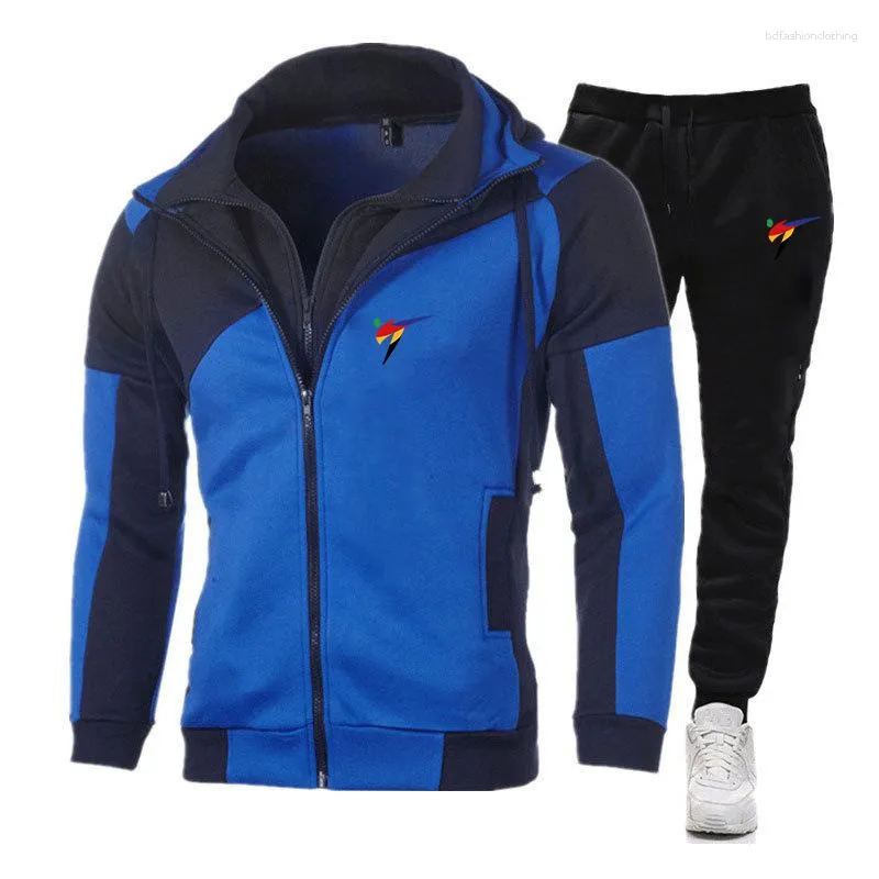 Men's Casual Tracksuit Set with Hoodie and Zipper Pants for Spring