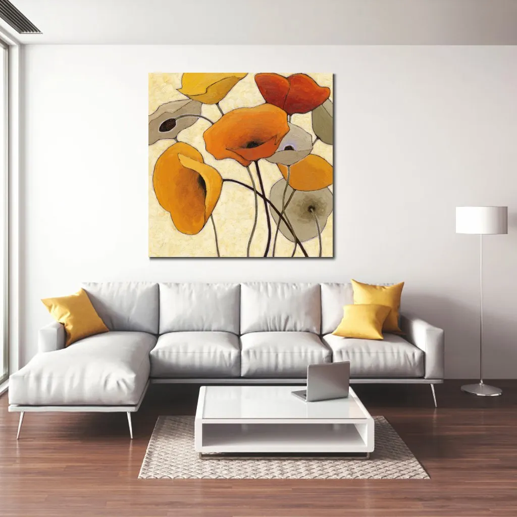 Abstract Still Life Canvas Art Pumpkin Poppies Iii Dipinto fatto a mano Cafe Bar Arredamento moderno