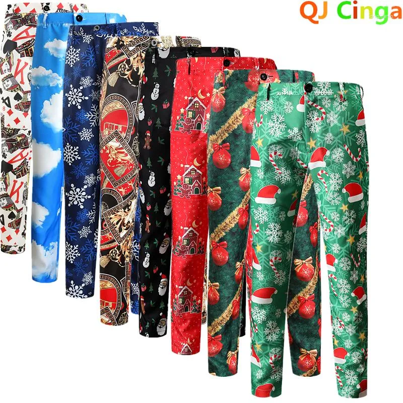 Men's Suits Green Printed Trousers Business Casual Men Pants Spring And Autumn Fashion Male Slacks Red Blue Black