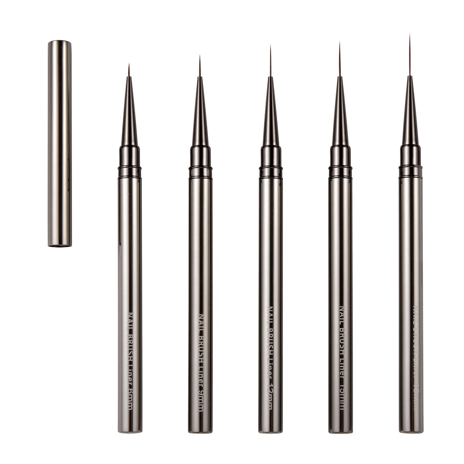 Nail Art Liner Brushes Nail Art Brush voor lange lijnen, Liner Pen UV Gel Polish Schilderen Nail Design Brush Metalen handvat Nail Drawing Pennen, Maten 6/9/12/15/18mm