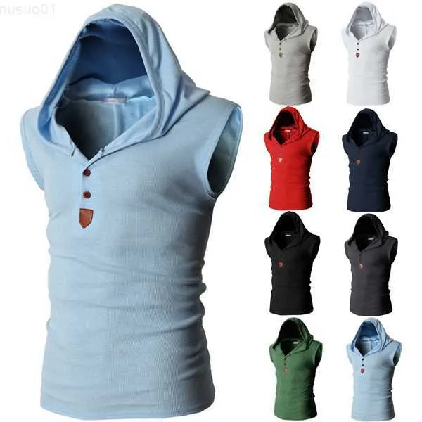 Heren Truien Heren Hooded Sweater Vest Effen Slim Fit Mouwloos Perfecte kwaliteit Mode Kleding Gebreid Katoen Informeel Hot Sale Herenjas L230719