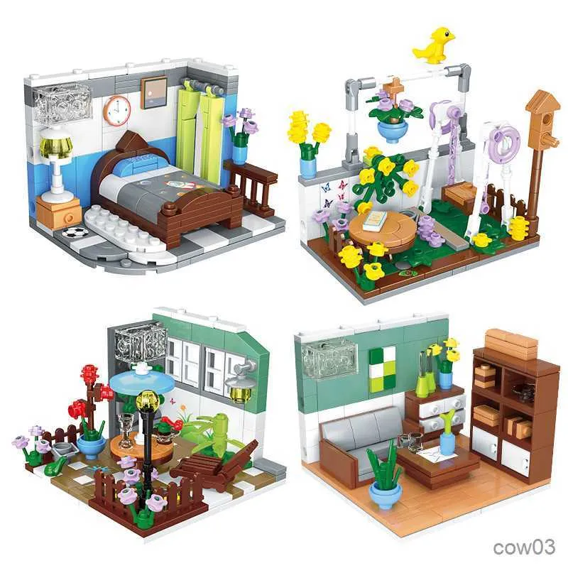 Blocs 4 pièces ville créativité dans jardin chambre étude blocs de construction briques jouets noël fille cadeaux R230720