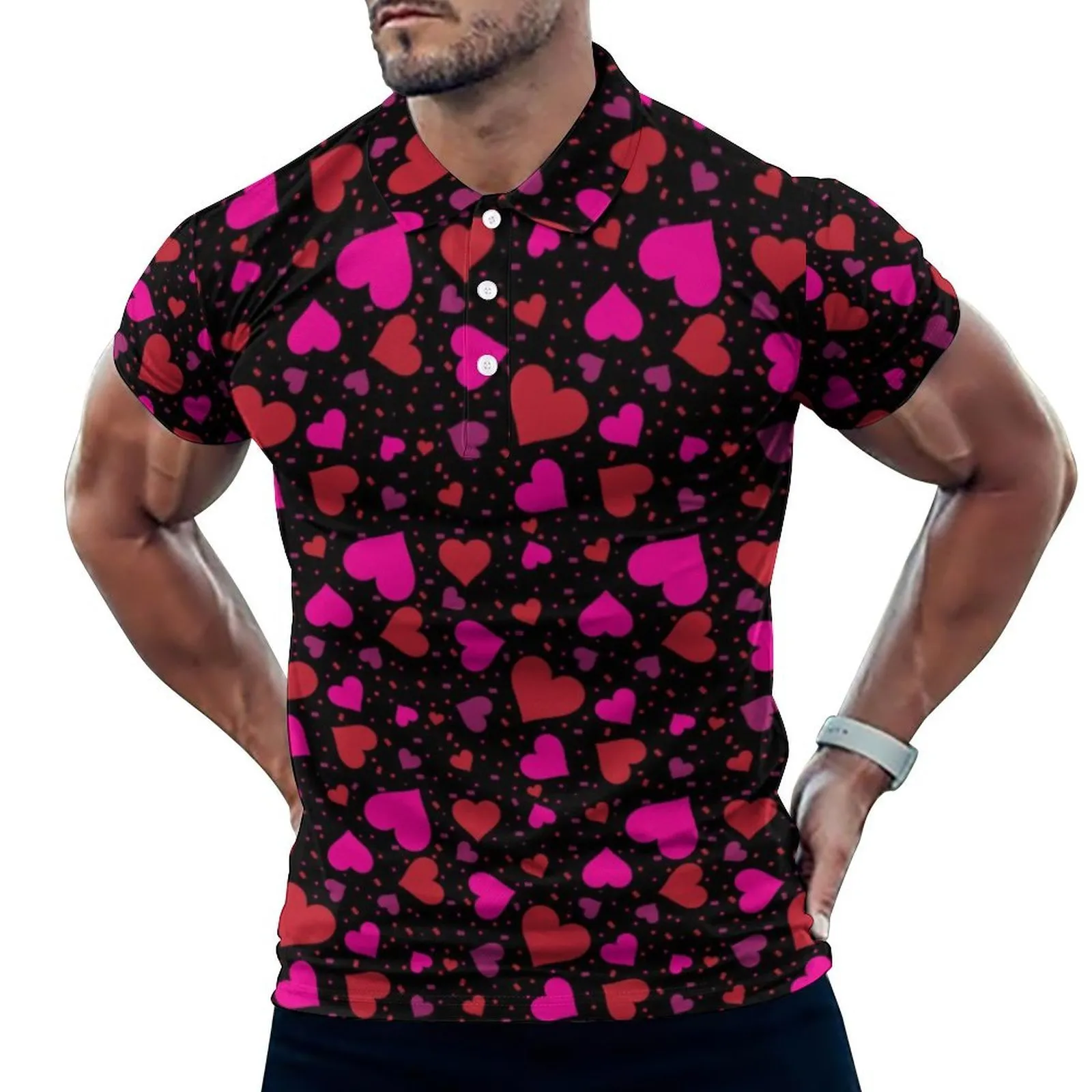Polos pour hommes Heart Confetti Polos Rose Saint Valentin Casual Shirt Date Y2K T-shirts Homme Col à manches courtes Motif Oversize Vêtements 230719