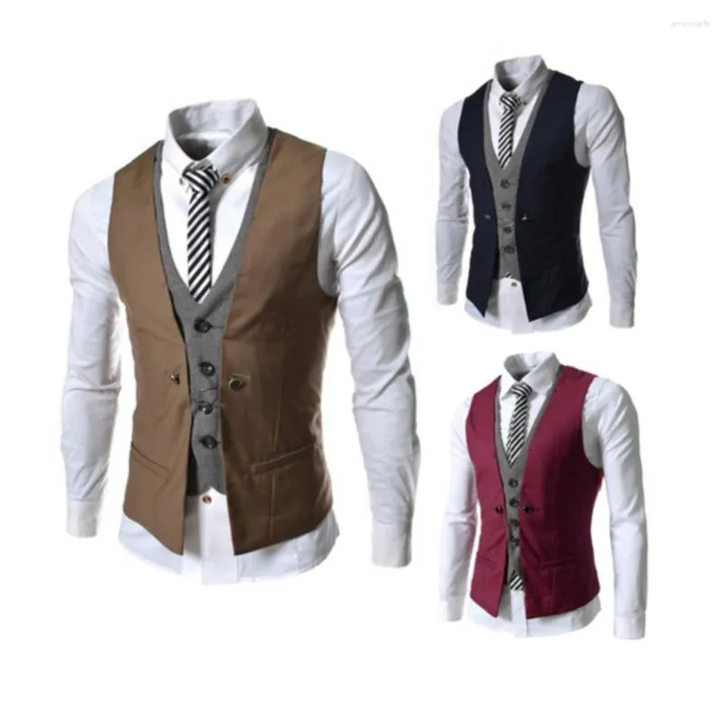 Heren Vesten Mannen Pak Vest Warme Jas Vest Mouwloze V-hals Single-breasted Slanke Gilet Zakelijke Top Bruidsjonkers