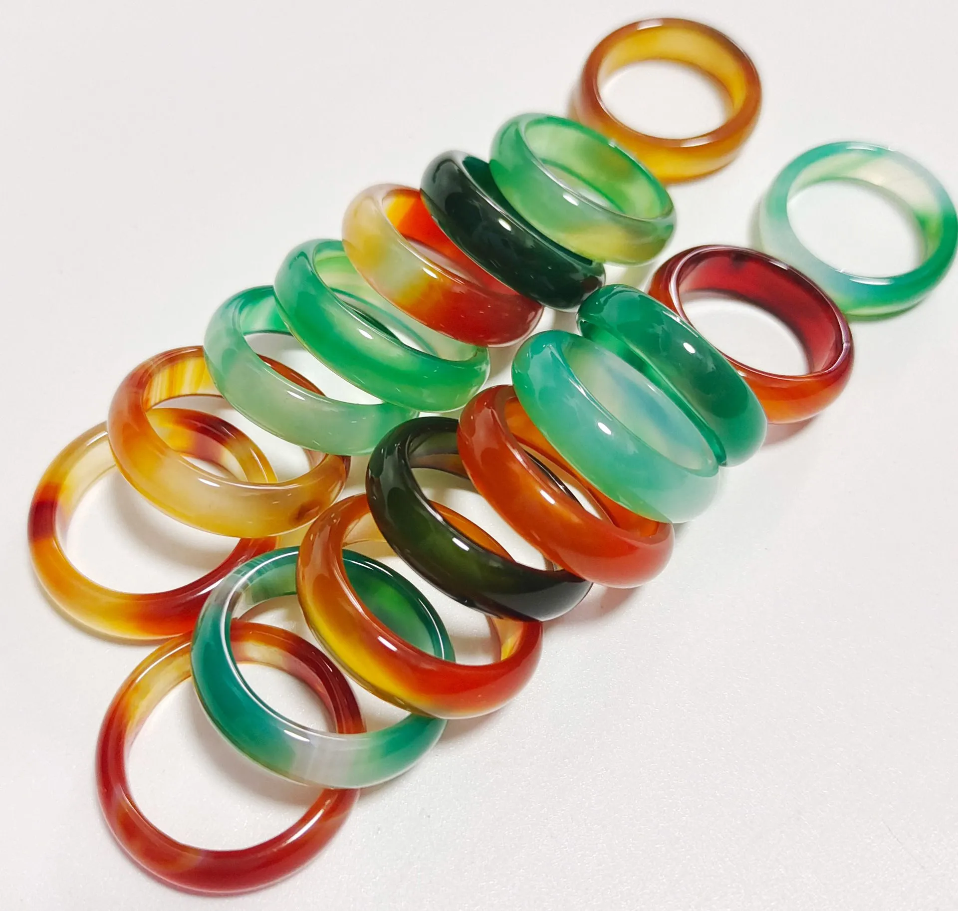 6mm Band Rings Green Yellow Glass Crystal Agate Jade Ring Jewelry Finger Rings For Women Men