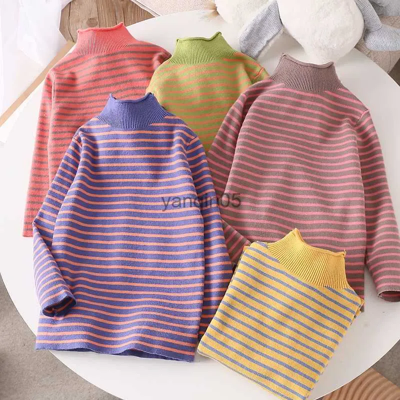 Pull 2022 Automne Printemps Hiver 3 4 6 8 10 12 Ans Enfants À Manches Longues Tricoté Bébé Col Roulé Rayé Pull Tricoté Pour Enfants Filles HKD230719