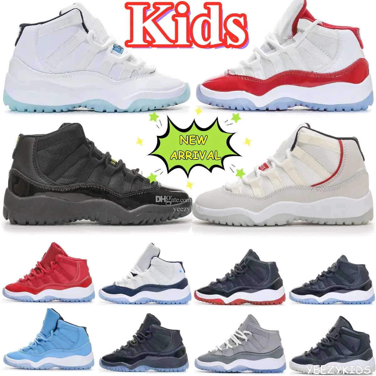 Kids Shoes Unc Cherry Jumpman 11s Boys Basketball 11 Shoe Kids Black Mid High Sneaker DMP Chicago Designer Military Gray Trainers Baby Kid Youth Toddler