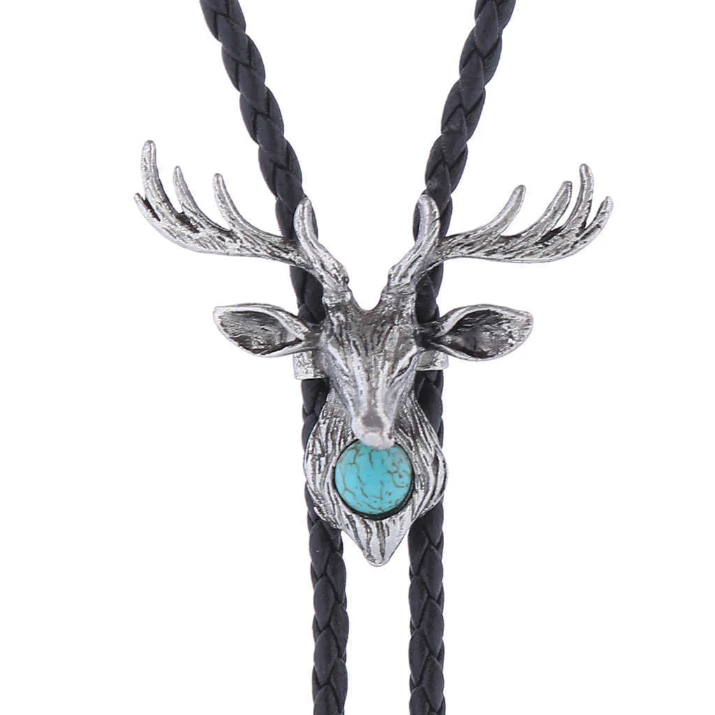 Bolo Ties nordic elk turquoise retro men and women fashion bolo tie HKD230720