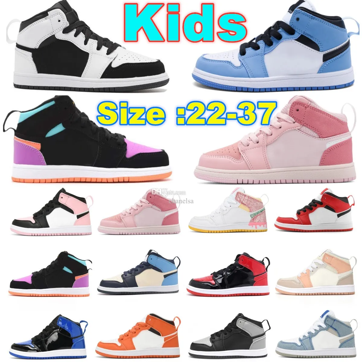 Crianças 1s sapatos 4y 5y tênis de criança meados juventude meninos meninas jumpman 1 basquete garoto designer sapato infantil universidade azul treinadores patente criados chicago com caixa