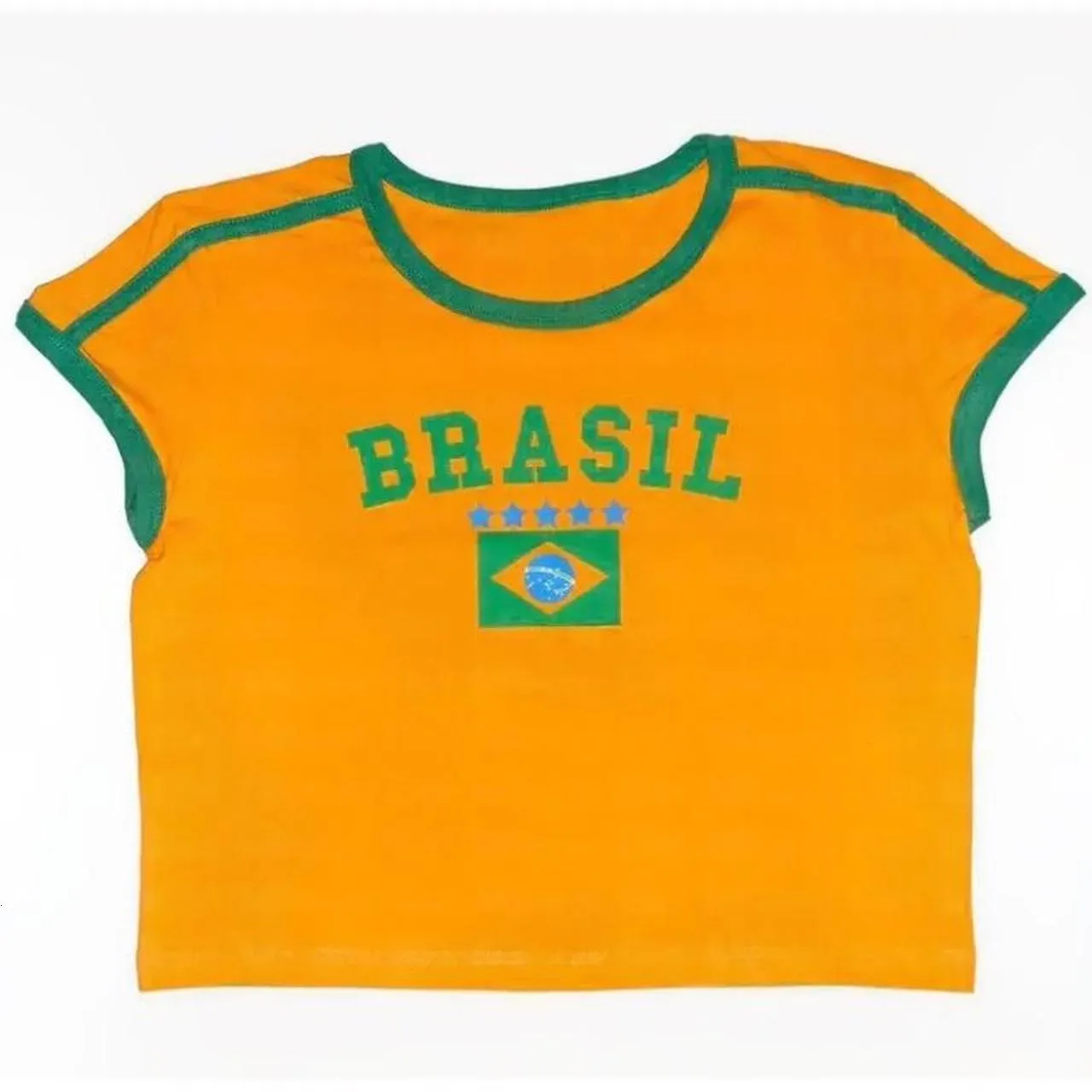 T-shirt da donna Brasile y2k Jersey T-shirt da donna Selezione bandiera brasiliana Maglia da calcio O-Collo Cotone manica corta Top Abbigliamento donna Top 230718