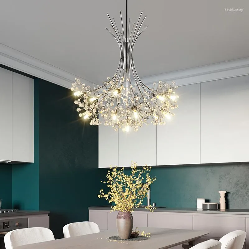 Lampadari Lampadario a fiori Nordic Illuminazione a LED Paralume in cristallo oro nero Lampada a sospensione per soggiorno