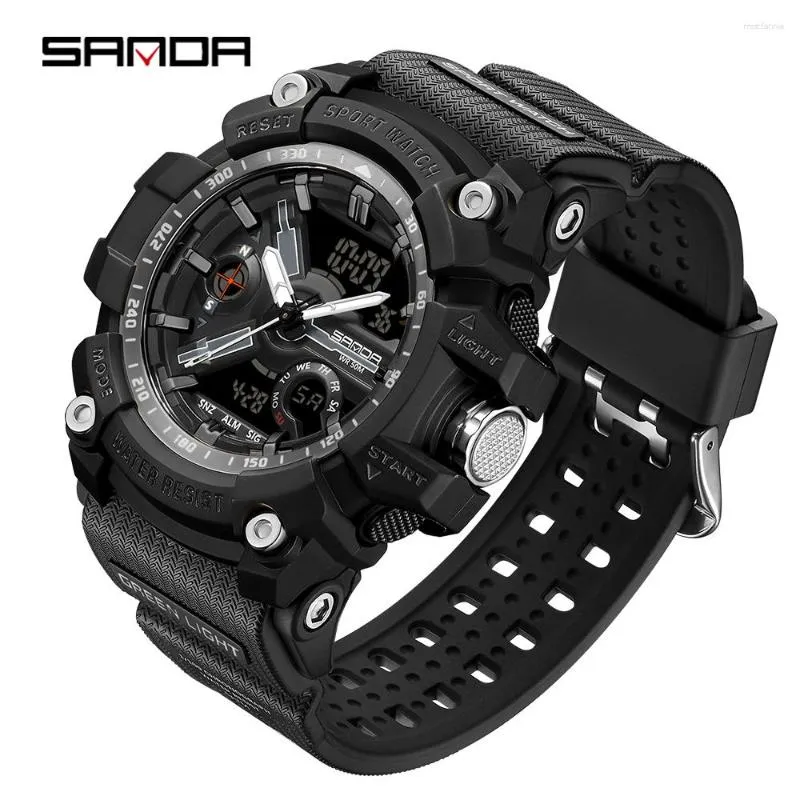 Zegarstka Sanda Top Brand 3179 Digital Mens Watch Wojskowy 50m Waterproof Dual Display Quartz Sport dla mężczyzn Luminous Relogio Masculino