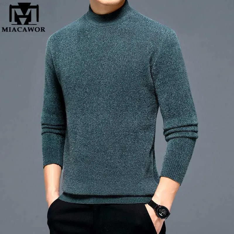 Men's Sweaters MIACOR New Winter Warm Wool Sweaters Men Solid Color Half Turtleneck Knitwear Pullovers Casual Jumper Mens Clothing Y566 L230719