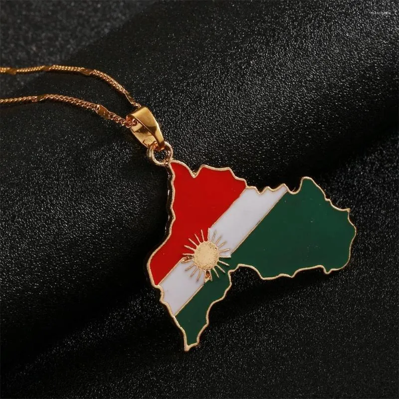 Collane con ciondolo Colore oro Mappa del Kurdistan Collana Bandiera Regione Gioielli a catena curda