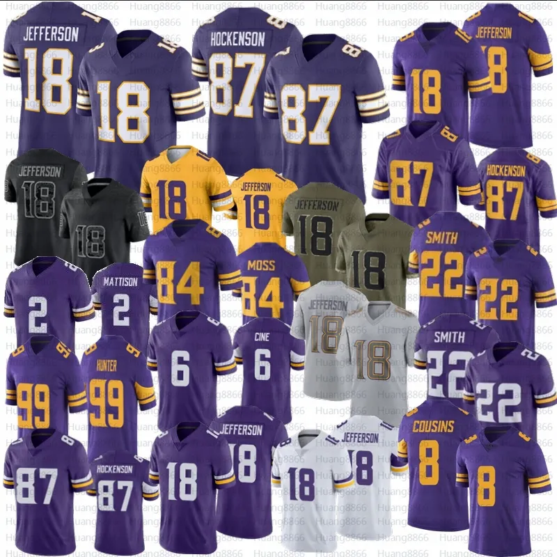 Justin Jefferson football jersey T.J. Hockenson Addison Joshua Dobbs Randy Moss Lewis Cine Harrison Smith Stitched