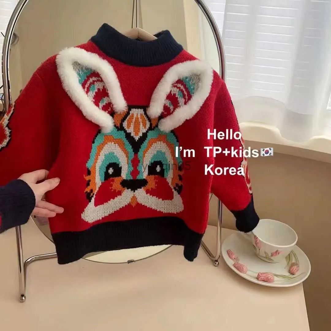 プルオーバークリスマスニットカーディガンベビーセーター秋の冬の子供ボーイズガールズセーターセーターセーター漫画赤い長袖ニットトップコートHKD230719