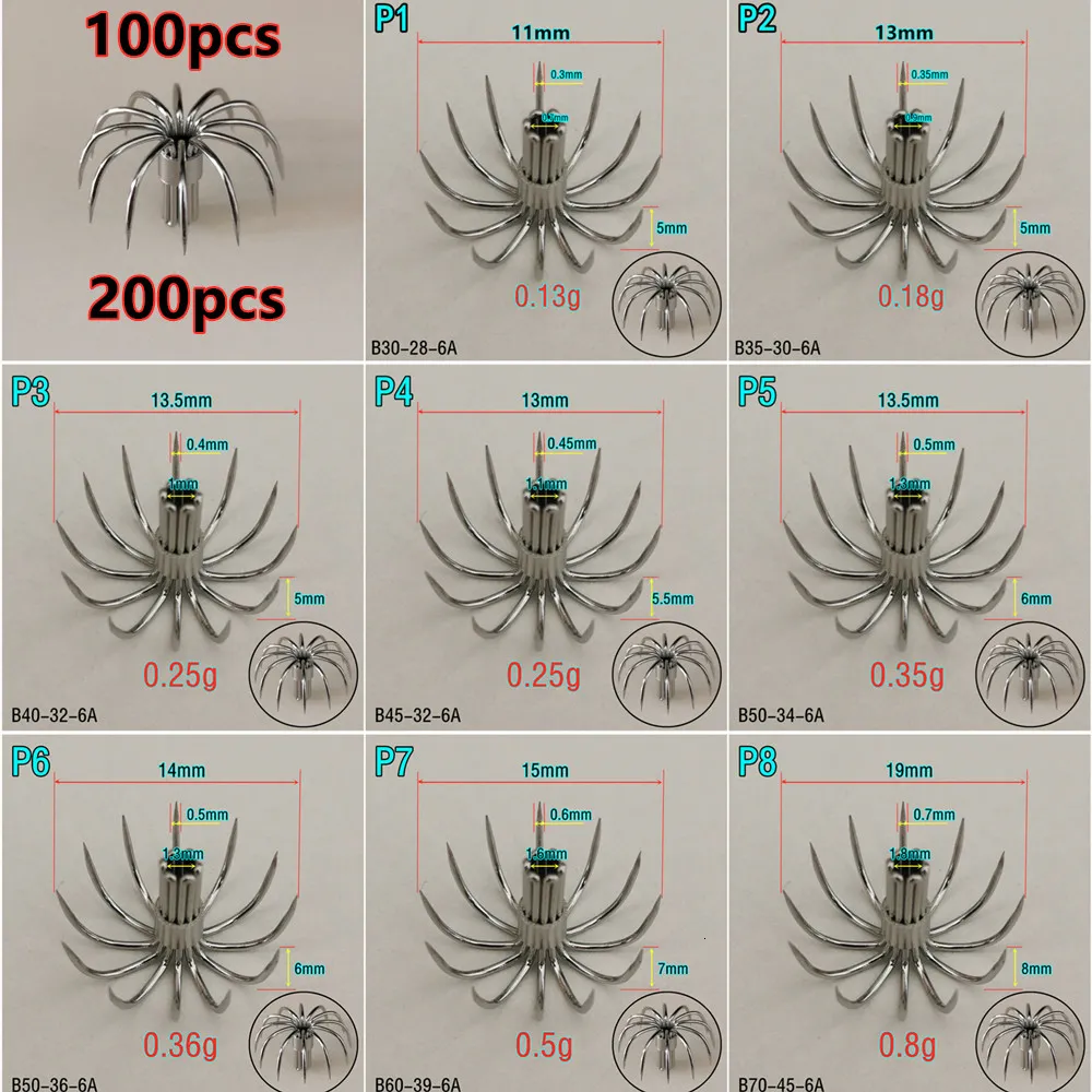 Angelhaken 100 Stück 200 Stück Edelstahl kleine Tintenfischhaken P Umbrella Crown Angelhaken P1-P8 Spanien Chile Köderzubehör Jig Pesca 230718