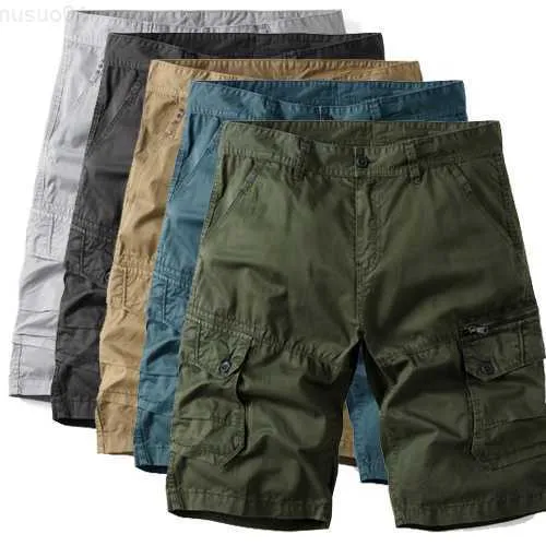 Men's Shorts 2023 summer solid color Multi-pocket work shorts men loose white gray washing tactical cargo cotton shorts for men 29-40 L230719