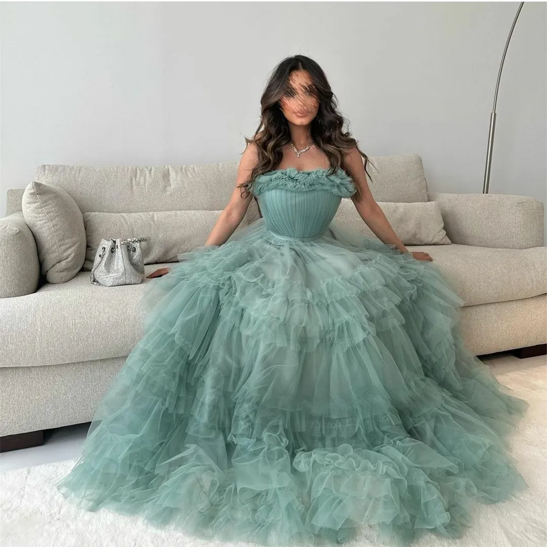Green Evening Dresses: Strapless Tulle A Line Pleated... From Dyy_dress88,  $107.55 | DHgate.Com