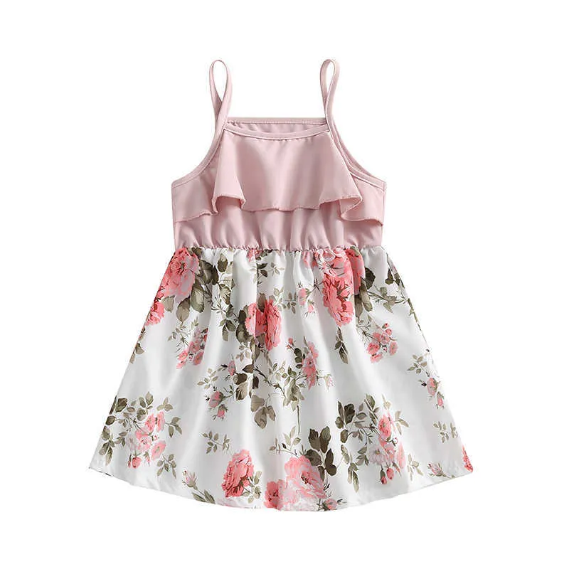 Jurken voor meisjes ma baby 3-7Y Peuter Kid Baby Meisjes Jurk Zomer Mouwloze Band Bloemenprint Patchwork Ruffle Jurken