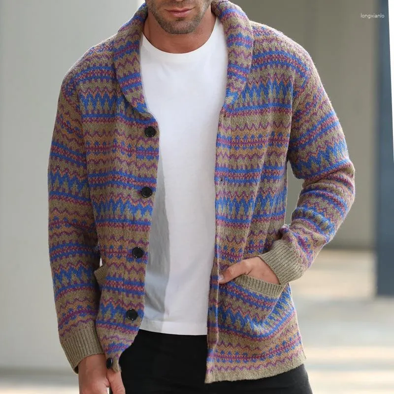 Pulls pour hommes automne et hiver laine mélangée Jacquard chemise tricotée pull Cardigan à aiguille grossière robuste