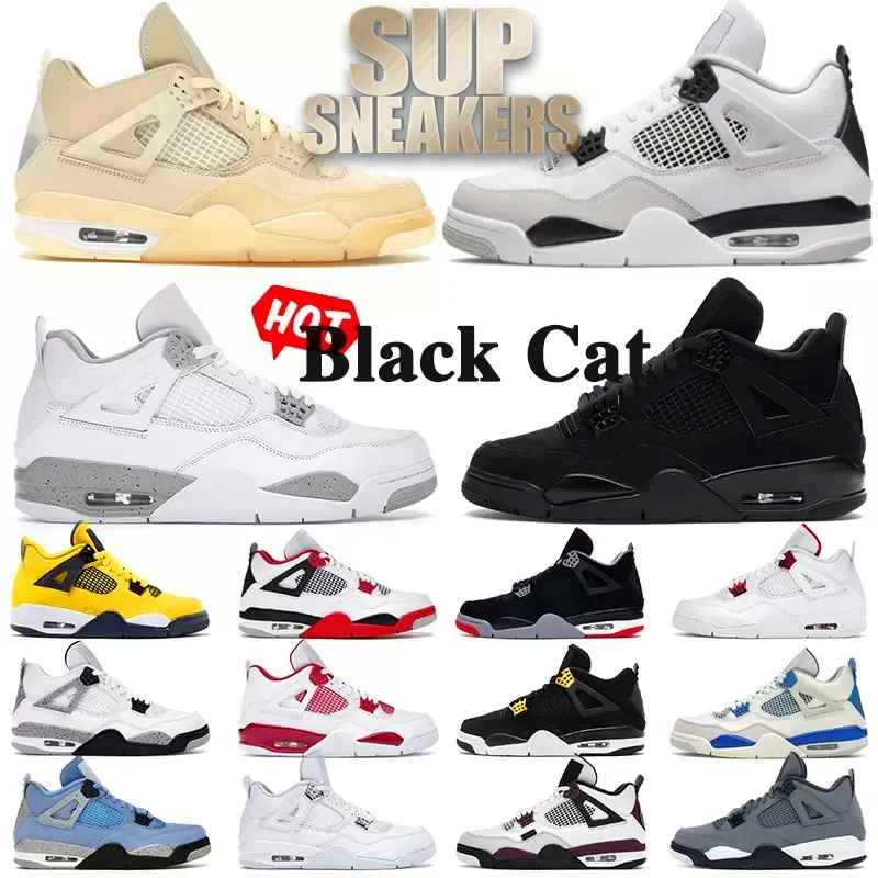 Top Mens Black Cat 4 Basketball Shoes Womens Cactus Jacks White Oreo Universitys Blue 4s Basketball Sneaker Sail Kaws Purple Metallic Massage Designers Trainers