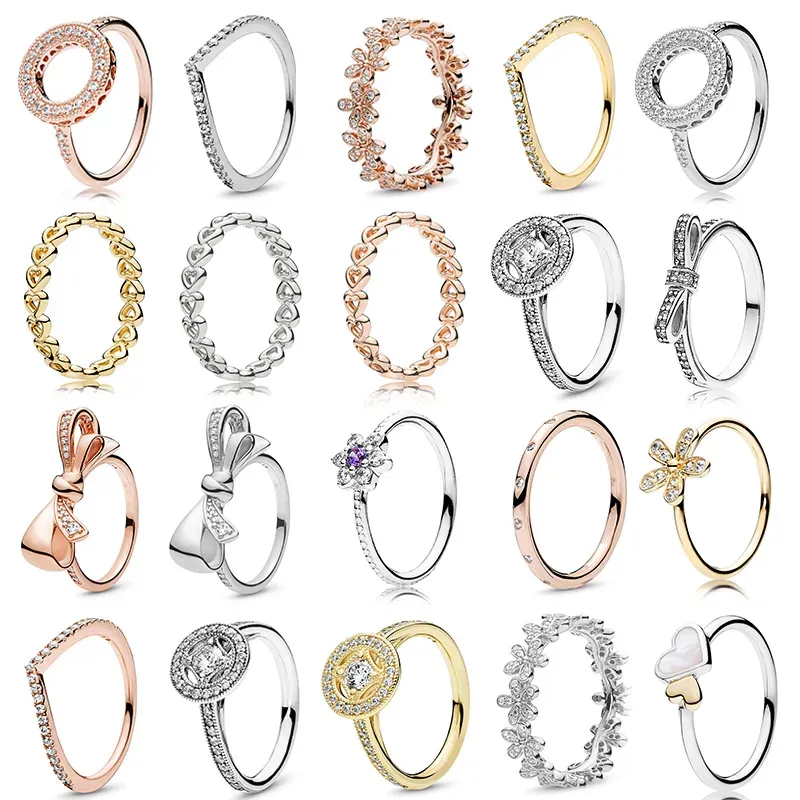 2023 novo de alta qualidade prata esterlina 925 rosa ouro anel de dedo fino anel de festa empilhado anel redondo feminino pandora jóias presente