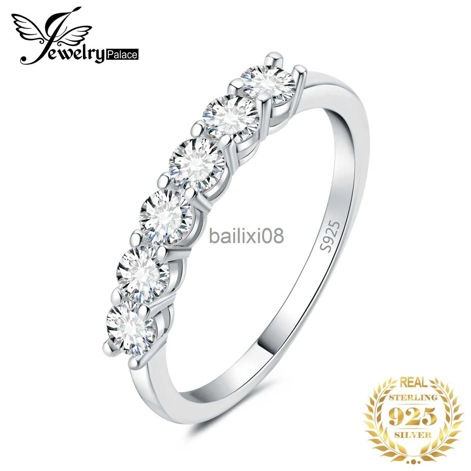 Anelli a fascia JewelryPale Moissanite D Color 0.6ct S925 Anello di fidanzamento in argento sterling 6 pietre per donna Oro giallo placcato oro rosa J230719