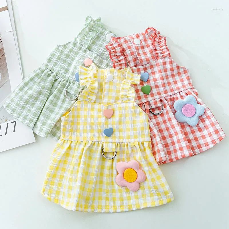 Dog Apparel Puppy Summer Fashion Cute Plaid Traction Strap Skirt Pet Clothing Dress Dogs Clothes Cat Small Print Girl Yorkshire