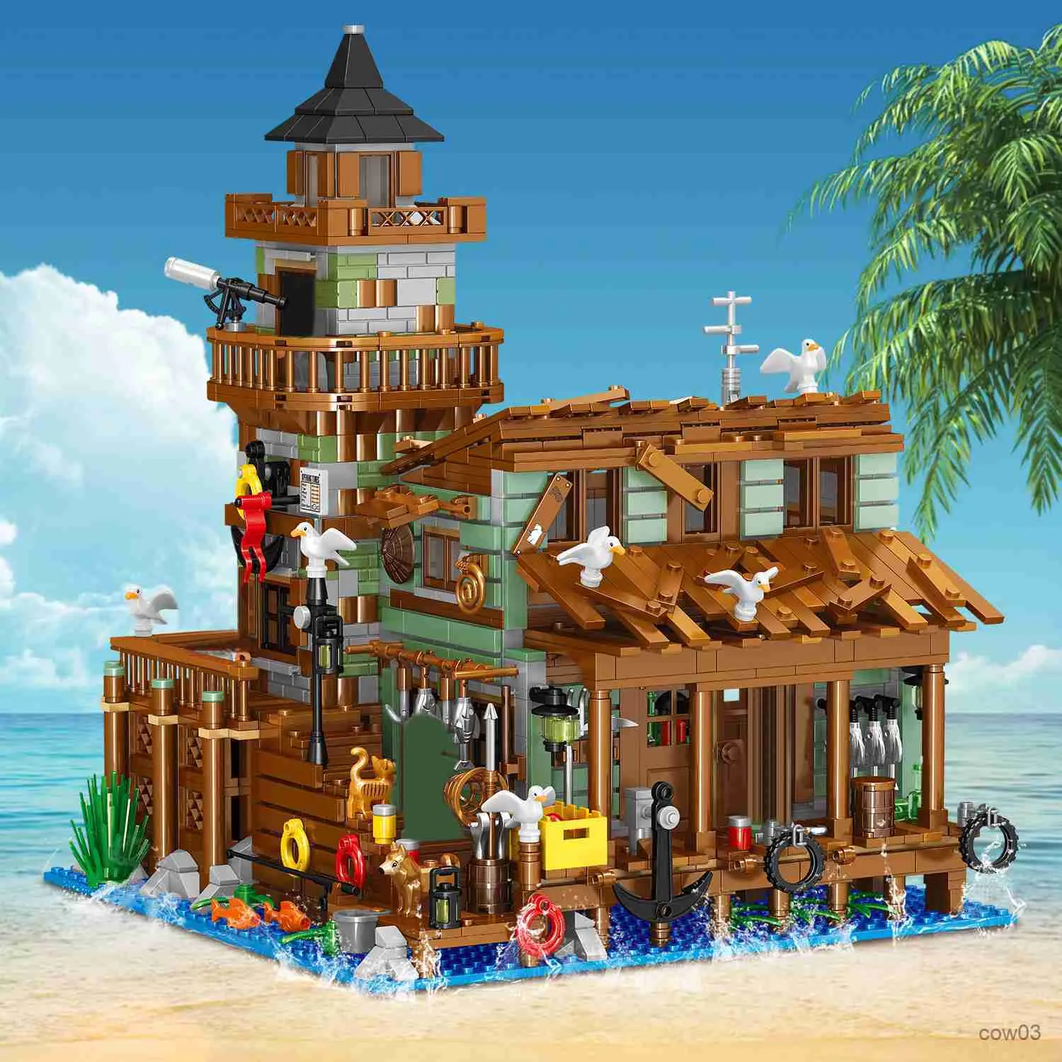 Blocks Creative Mini City Fishing Village Store Hut Building Block Idea Seaside Vacation House Decor Bricks Christmas Toys Kids Gifts R230720