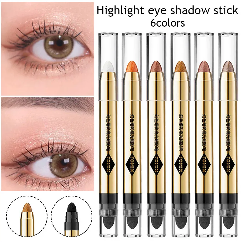 Eye ShadowLiner Combination Waterproof matte pearlescent eye shadow stick pencil Highlight Pencil makeup Beauty Champagne shimmer double head 230719