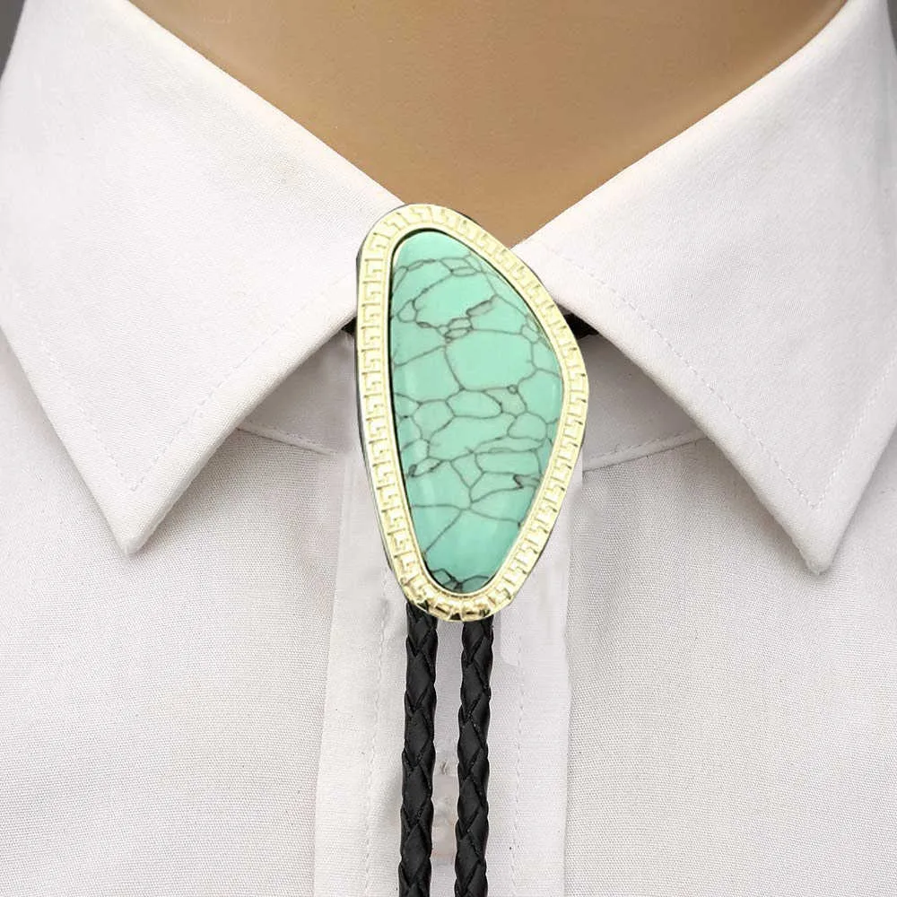 Bolo Ties Fashion Irrégulière Turquoise rouge noir bolo cravate pour homme cowboy western cowgirl mousse corde en alliage de zinc cravate HKD230719